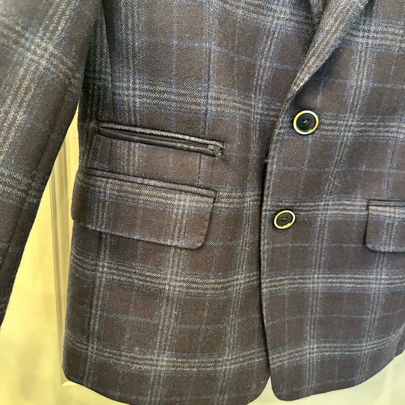 TALLIA Navy Plaid Blazer Lined no sz tag measures as kids 10/12 - Picture 3 of 5